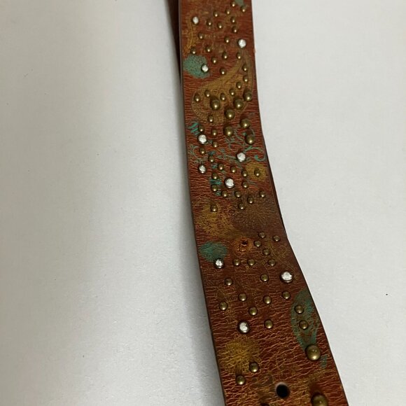 Miss Me Belt Size X Large Brown Leather Rhinestone Studded Buckle Belt Y2K. - Picture 4 of 13